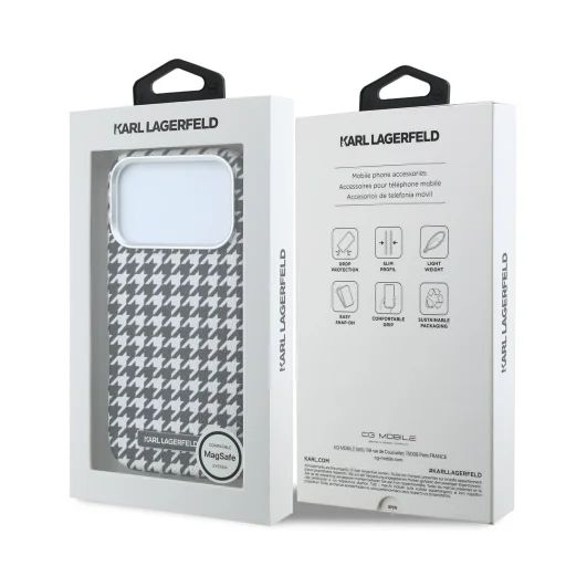 Čierny kryt Karl Lagerfeld PU Houndstooth Resin Plate MagSafe pre iPhone 17 Pro - 7