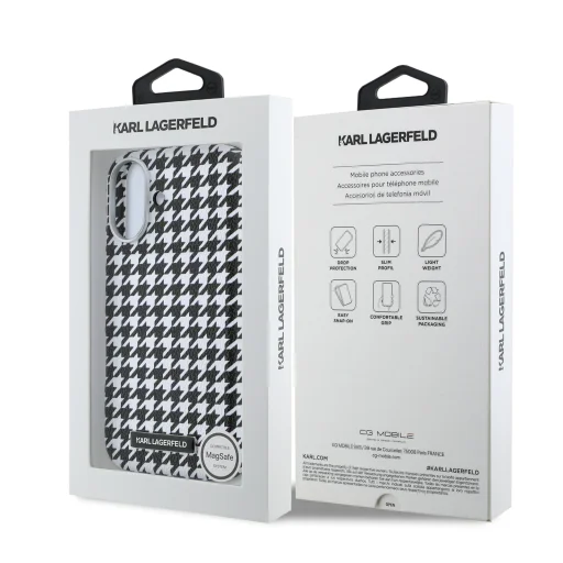 iPhone 17 čierny kryt Karl Lagerfeld PU Houndstooth Resin Plate MagSafe - 7