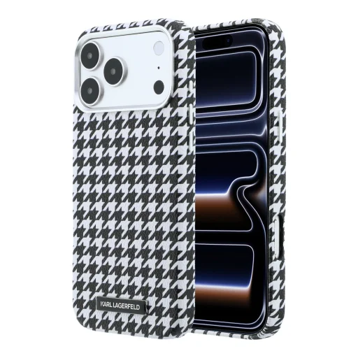 iPhone 17 Pro Max čierne puzdro Karl Lagerfeld PU pepitový vzor Resin Plate MagSafe - 1