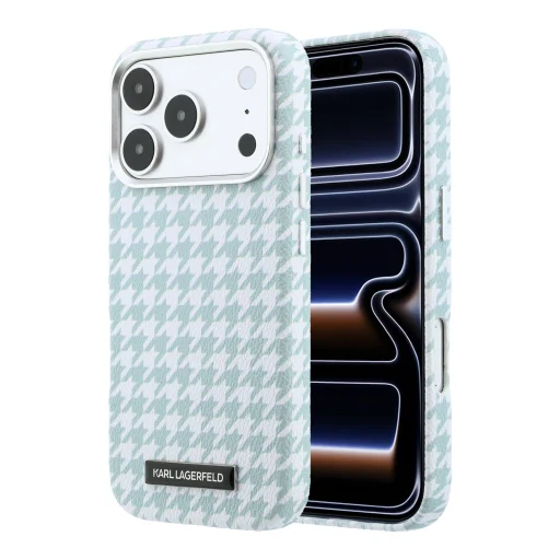 Modrý kryt Karl Lagerfeld PU Houndstooth Resin Plate MagSafe pre iPhone 17 Pro - 1