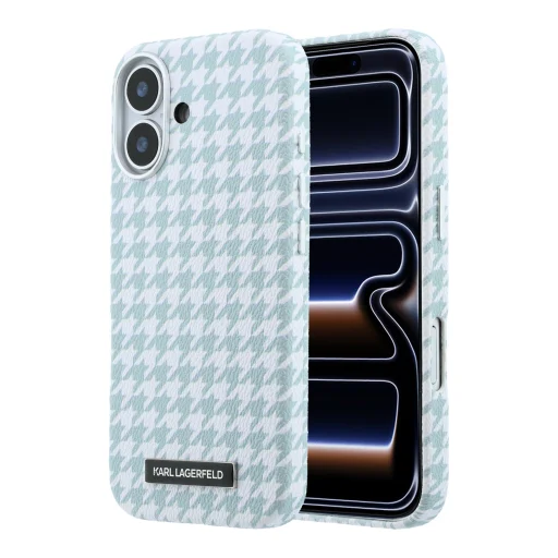 iPhone 17 modrý Karl Lagerfeld PU Houndstooth Resin Plate MagSafe kryt - 1
