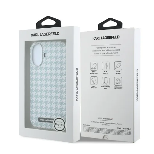 iPhone 17 modrý Karl Lagerfeld PU Houndstooth Resin Plate MagSafe kryt - 13