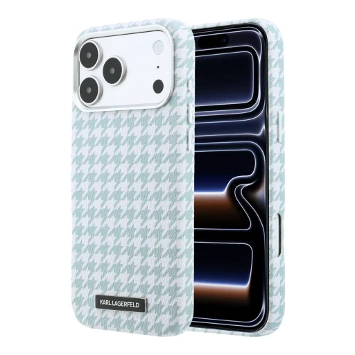 Karl Lagerfeld PU Houndstooth Resin Plate MagSafe puzdro pre Apple iPhone 17 Pro Max modré - 1