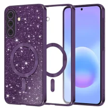Samsung Galaxy A57 5G Tmavofialová Techsuit - Luxusné trblietavé puzdro MagSafe