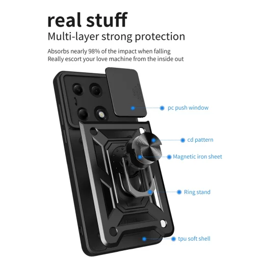 Xiaomi Redmi Note 13 Pro 4G / Poco M6 Pro 4G Fekete Techsuit CamShield sorozat tok - 3