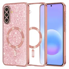 Samsung Galaxy A57 5G Rose Gold Techsuit - Luxusný trblietavý MagSafe kryt