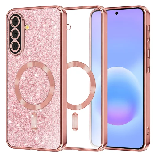 Samsung Galaxy A57 5G Rose Gold Techsuit - Luxusný trblietavý MagSafe kryt - 1