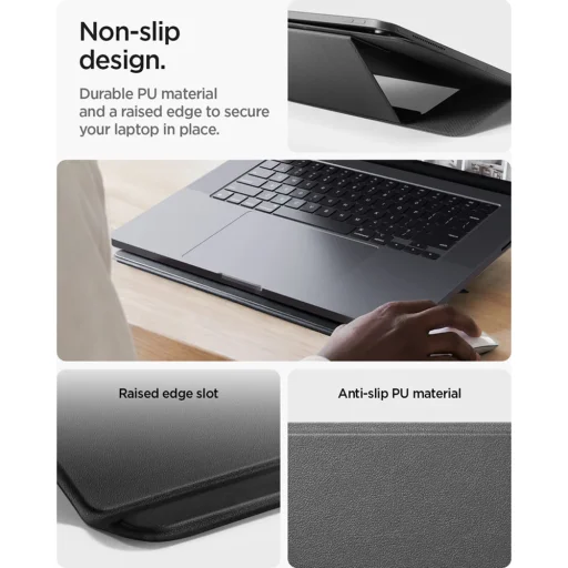 Slim Fold Laptop Tartó Spigen LD201-S7 - Összecsukható, Vékony, Stabil, Csúszásgátló, Ragasztásmentes, Akár 16" méretig - Fekete - 4