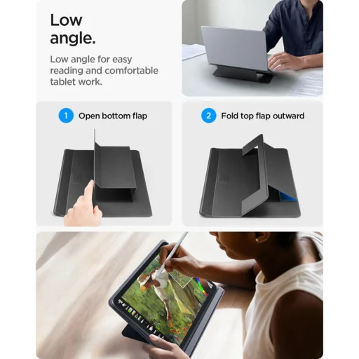 Slim Fold Laptop Tartó Spigen LD201-S7 - Összecsukható, Vékony, Stabil, Csúszásgátló, Ragasztásmentes, Akár 16" méretig - Fekete - 6