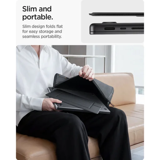 Slim Fold Laptop Tartó Spigen LD201-S7 - Összecsukható, Vékony, Stabil, Csúszásgátló, Ragasztásmentes, Akár 16" méretig - Fekete - 7