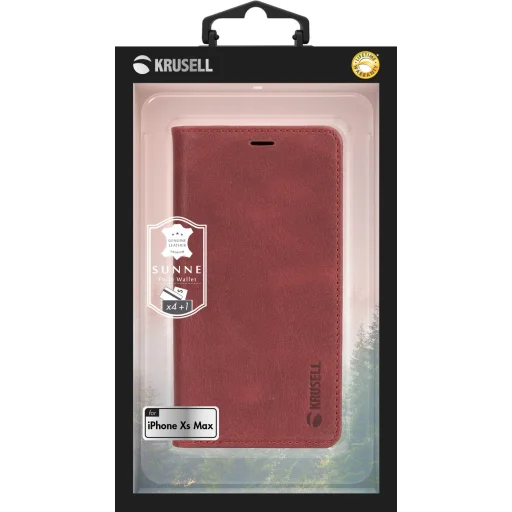 Krusell Sunne flipové puzdro na 4 karty pre Apple iPhone XS Max, vintage červená - 7