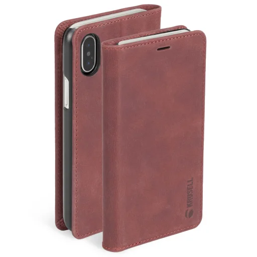 Krusell Sunne flipové puzdro na 4 karty pre Apple iPhone XS Max, vintage červená - 3