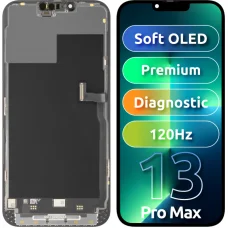 LCD kijelző modul MP Apple iPhone 13 Pro Max, Prémium Soft OLED FHD 120Hz Diagnosztikai verzió, Utángyártott, Fekete üvegfólia