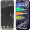 LCD kijelző modul MP Apple iPhone 15 Pro Max, Prémium Soft OLED FHD 120Hz Diagnosztikai verzió, Aftermarket, Fekete, üvegfólia thumbnail
