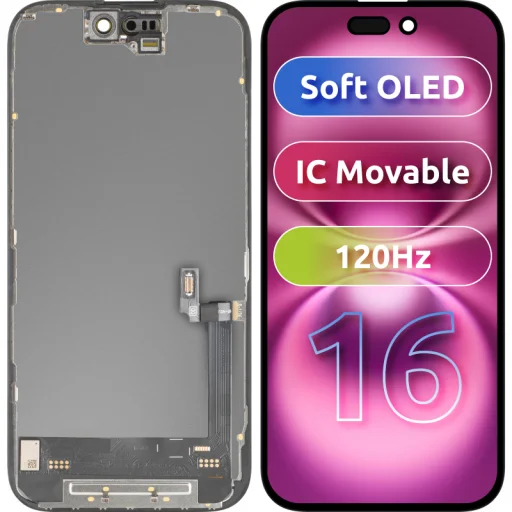 Apple iPhone 16 LCD Kijelző Modul, Soft OLED, FHD 120Hz, IC Mozgatható Verzió, Utángyártott, Fekete - 1