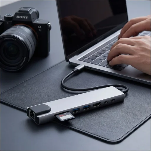 Tech-Protect HB09 8 az 1-ben Type-C / USB-C hub adapter Type-C + USB-A 3.0 + USB-C 3.0 + HDMI 4K 60Hz + SD/TF + PD 100W + RJ45 1000 Mb/s asztroszürke - 9
