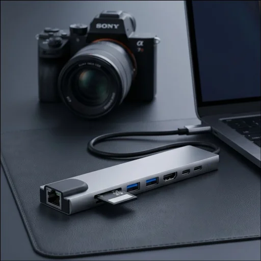 Tech-Protect HB09 8 az 1-ben Type-C / USB-C hub adapter Type-C + USB-A 3.0 + USB-C 3.0 + HDMI 4K 60Hz + SD/TF + PD 100W + RJ45 1000 Mb/s asztroszürke - 10