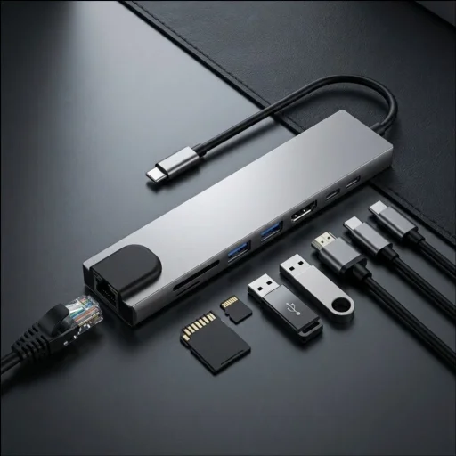 Tech-Protect HB09 8 az 1-ben Type-C / USB-C hub adapter Type-C + USB-A 3.0 + USB-C 3.0 + HDMI 4K 60Hz + SD/TF + PD 100W + RJ45 1000 Mb/s asztroszürke - 11