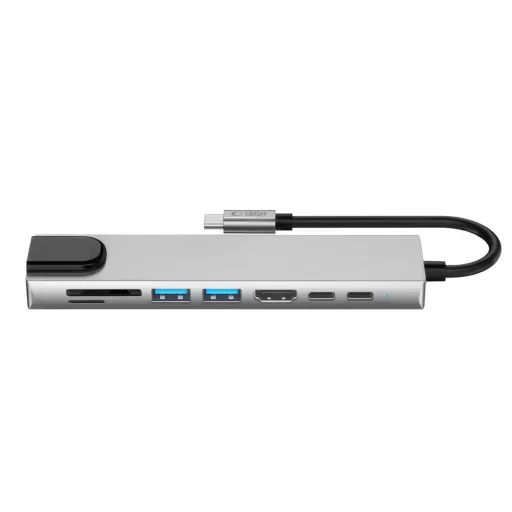 Tech-Protect HB09 8 az 1-ben Type-C / USB-C hub adapter Type-C + USB-A 3.0 + USB-C 3.0 + HDMI 4K 60Hz + SD/TF + PD 100W + RJ45 1000 Mb/s asztroszürke - 3