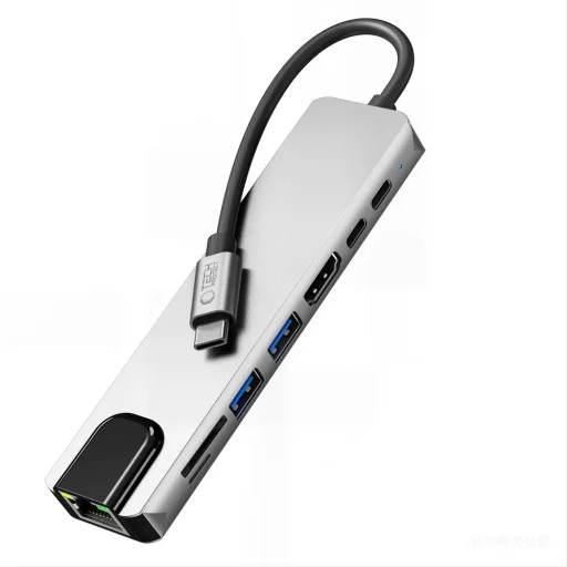 Tech-Protect HB09 8 az 1-ben Type-C / USB-C hub adapter Type-C + USB-A 3.0 + USB-C 3.0 + HDMI 4K 60Hz + SD/TF + PD 100W + RJ45 1000 Mb/s asztroszürke - 5