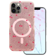iPhone 12 / 12 Pro 6,1" Cseresznye Mag csillogó rózsaszín tok