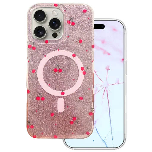 iPhone 16 Pro Max čerešňový trblietavý ružový obal - 1
