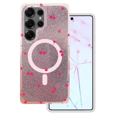 Samsung Galaxy S25 Ultra Cherry Mag csillámos cseresznye mintás rózsaszín tok