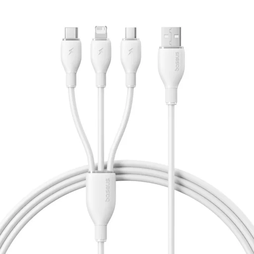 USB-A na Lightning / microUSB / USB-C kábel Baseus Ultra Fast 3in1, 18W, 3.5A, 1.3m, biely - 1