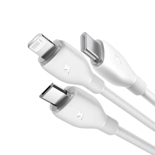 USB-A na Lightning / microUSB / USB-C kábel Baseus Ultra Fast 3in1, 18W, 3.5A, 1.3m, biely - 2