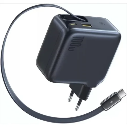 Hálózati USB-C töltő adapter Baseus EnerCore CJ11, 100W, 5A, 1 x USB-C - 2 x USB-C, USB-C kábellel, fekete E0120M00 - 1
