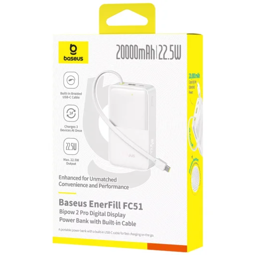 Powerbanka Baseus EnerFill Bipow2 Pro, 20000mAh, 22.5W, QC + PD, Biela E0027700 - 6