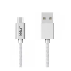 Tellur dátový kábel USB – Micro USB, nylonový opletaný, 1 m, strieborný