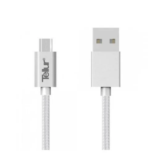 Tellur dátový kábel USB – Micro USB, nylonový opletaný, 1 m, strieborný - 1