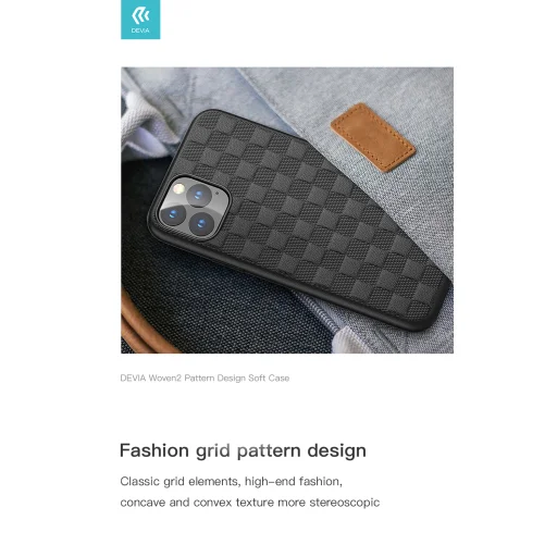 Devia Woven2 vzorované TPU puzdro pre iPhone 11 Pro, čierne puzdro - 4