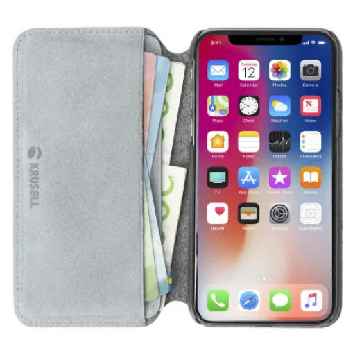 Krusell Broby 4 Card SlimWallet Apple iPhone XS svetlosivé vyklápacie puzdro - 2