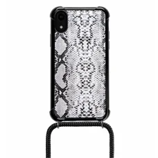 Lookabe Necklace Snake Edition iPhone Xr strieborno-čierne puzdro so šnúrkou na krk
