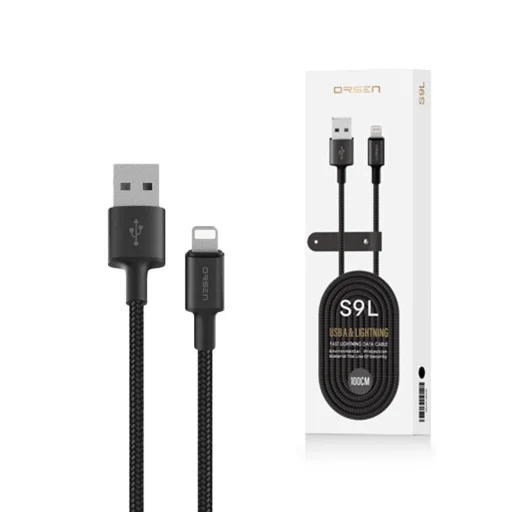 Orsen S9L USB-A – Lightning kábel čierny 1 m - 2