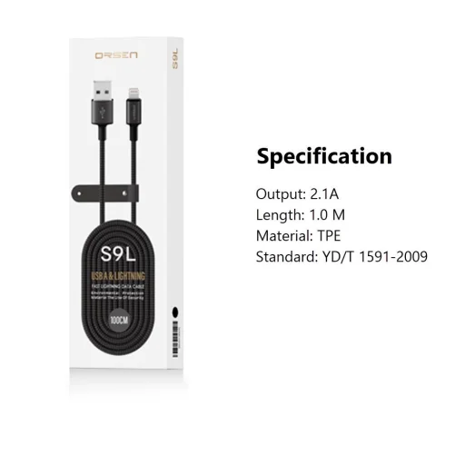 Orsen S9L USB-A – Lightning kábel čierny 1 m - 4