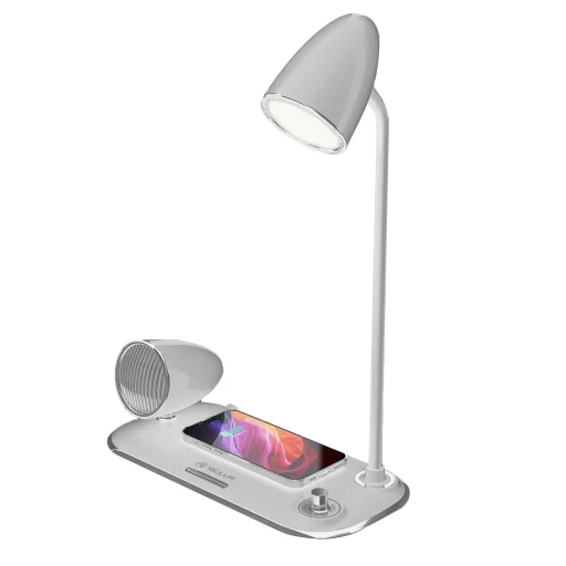 Tellur Nostalgia bezdrôtová stolná nabíjačka, Bluetooth reproduktor a stolná lampa, biela - 1