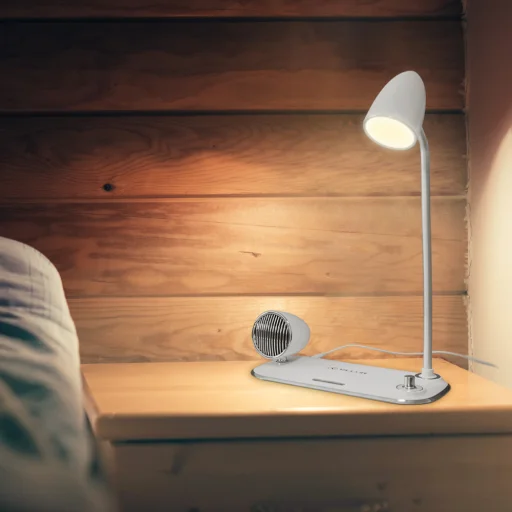 Tellur Nostalgia bezdrôtová stolná nabíjačka, Bluetooth reproduktor a stolná lampa, biela - 3