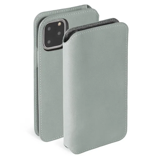Krusell Sunne PhoneWallet Apple iPhone 11 Pro vintage sivé kožené flipové puzdro - 1