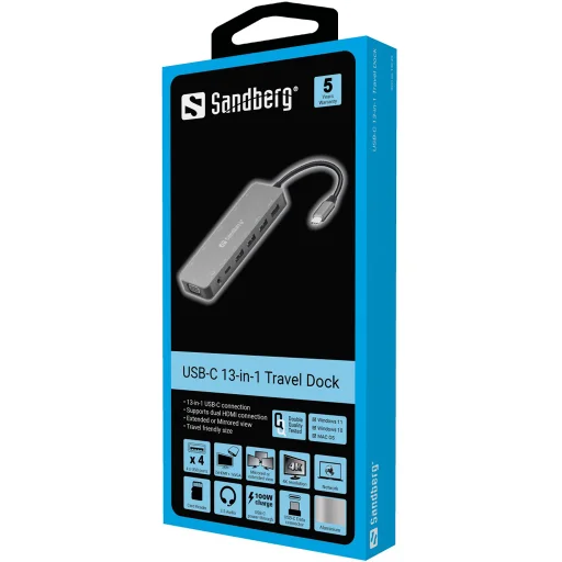 Sandberg 136-45 USB-C 13 v 1 Travel Dock dokovacia stanica - 3