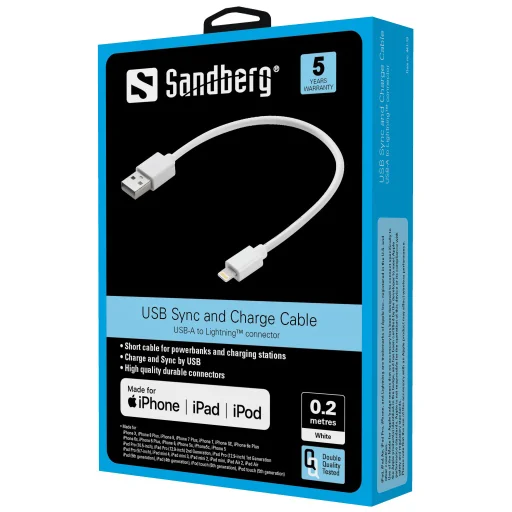 Sandberg 441-19 USB > Lightning MFI 0,2 m biely kábel - 2