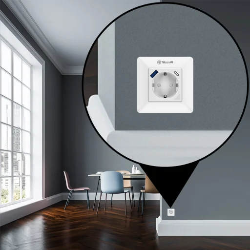 Tellur Smart WiFi nástenná inteligentná zásuvka 3600W 16A, PD20W, USB 18W, s meraním spotreby, biela - 3