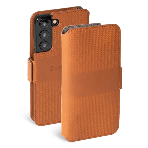 Krusell Leather PhoneWallet Samsung Galaxy S22+ koňakovo hnedé flipové puzdro - 1