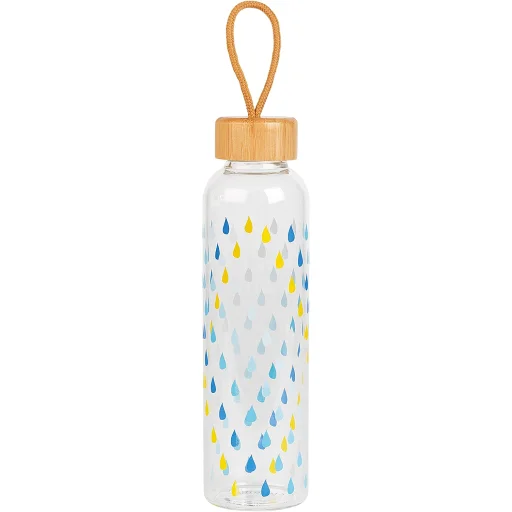 Cambridge CM06991 Raindrops sklenená fľaša 550 ml s bambusovým vrchnákom - 1