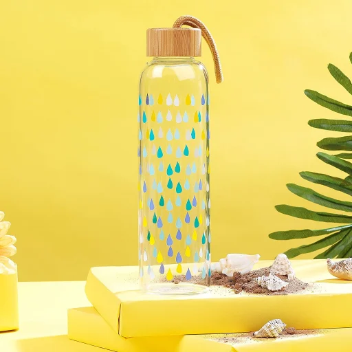 Cambridge CM06991 Raindrops sklenená fľaša 550 ml s bambusovým vrchnákom - 3