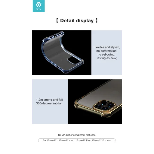 Devia Glitter nárazuvzdorné mäkké puzdro pre iPhone 12 Pro Max, zlaté - 4