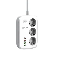 Tellur Smart WiFi predlžovací prívod s 3 zásuvkami, PD 30W, QC 18W, 2x USB 2.4A, 2500W, 10A, 2 m