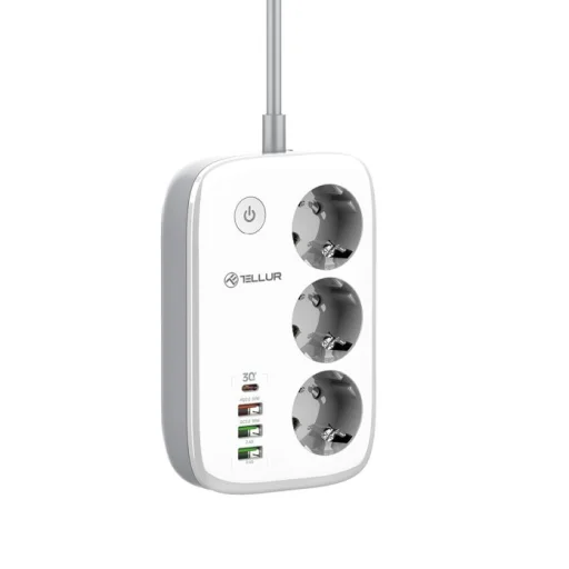 Tellur Smart WiFi predlžovací prívod s 3 zásuvkami, PD 30W, QC 18W, 2x USB 2.4A, 2500W, 10A, 2 m - 1